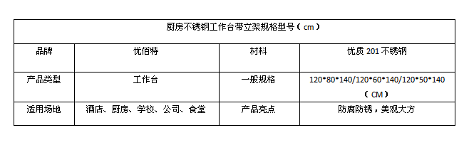 廚房不銹鋼工作臺帶立架規(guī)格型號